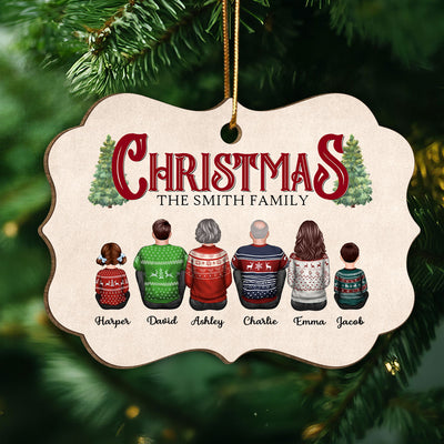 Rustic Family Sitting Together Personalized Wooden Ornament, Christmas Decor, Gift For Families