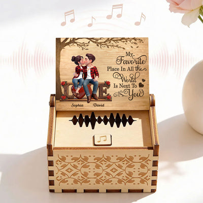 Romantic Couple Sitting Under Tree - Personalized Wooden Music Box - Sentimental Valentine's Day Gift for Her, for Him