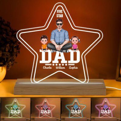 Five - Star Dad Real Man And Kids Sitting Personalized Custom Shape Acrylic LED Night Light
