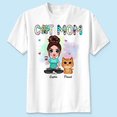 Pastel Paw Patterns Cat Mom Watercolor Cute Cats Personalized Shirt