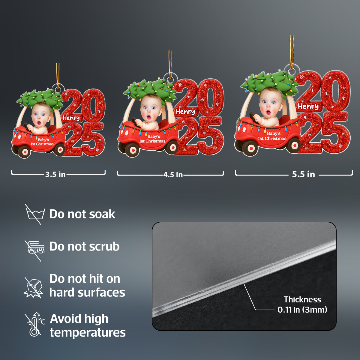 Baby In Car Upload Photo Christmas - Personalized Acrylic Ornament - Christmas Gift For New Parent, Newborn Keepsake