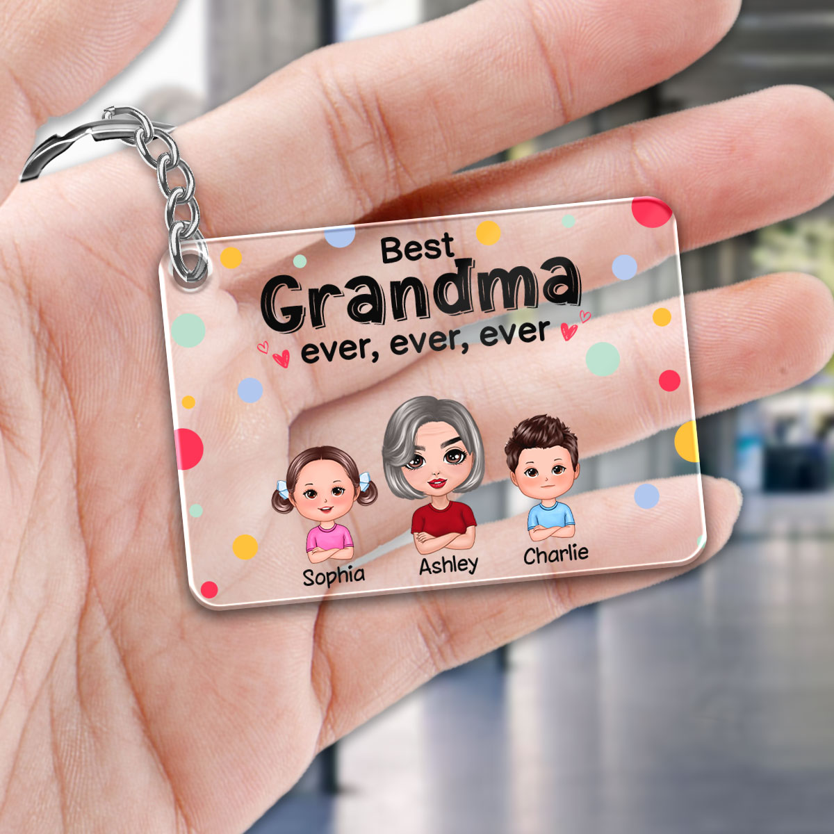 Best Grandma Mom Dad Grandpa Ever Doll Man Woman With Kids Personalized Acrylic Keychain