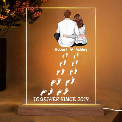 Couple Back View Footprints Valentine‘s Day Gift - Gift For Him Gift For Her - Plaque LED Night Light