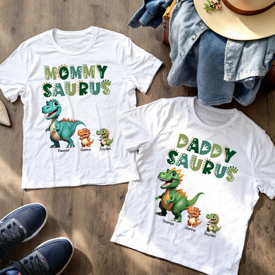 3D Effect Daddysaurus Mommysaurus Personalized Matching Shirts [Set Of 2 Shirts]