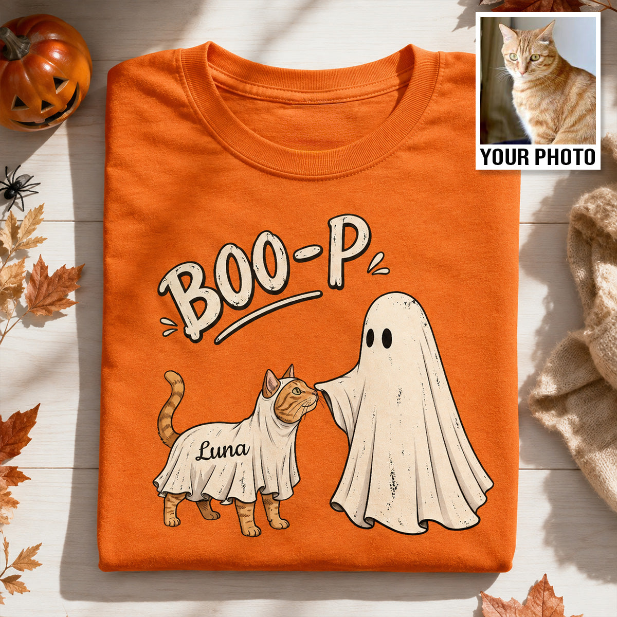 Funny Boo-p Ghost Pet Portrait From Your Pet Photo - Personalized Shirt - Halloween Gift For Dog Cat Lovers