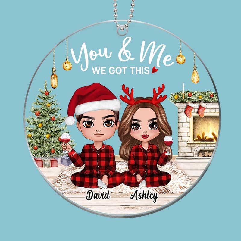 Doll Couple Wearing Pajamas In House Personalized Acrylic Ornament