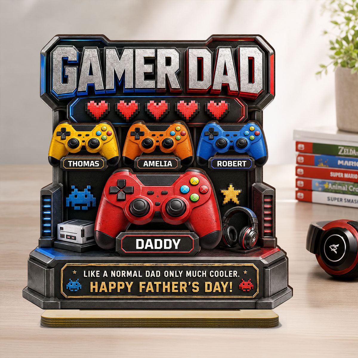 Gamer Dad Much Cooler - Personalized 2-Layered Wooden Plaque - Father's Day Gift for Dad, Husband