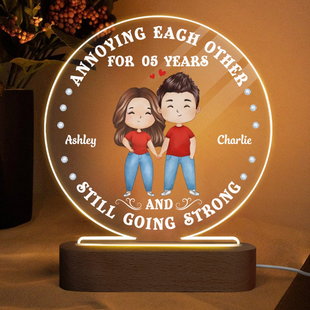 Watercolor Couple Annoying Each Other Funny Personalized Circle LED Lamp Night Light