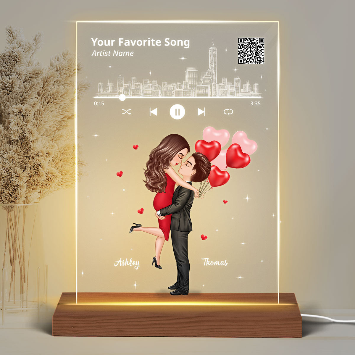 Couple Hugging Kissing Scannable QR Code Gift For Him Gift For Her Personalized Song LED Night Light