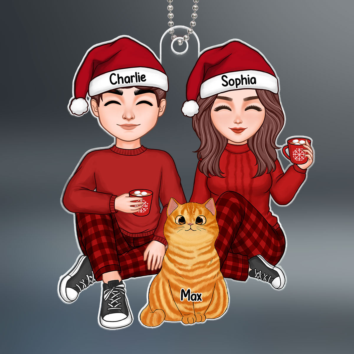 Cute Couple And Fluffy Cats You Me And The Cats Christmas Gift Personalized Acrylic Ornament