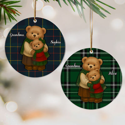 Heartwarming Teddy Bear Grandma Hugging Grandkid - Personalized Acrylic Ornament - Gift For Grandkids, Granddaughter, Grandson