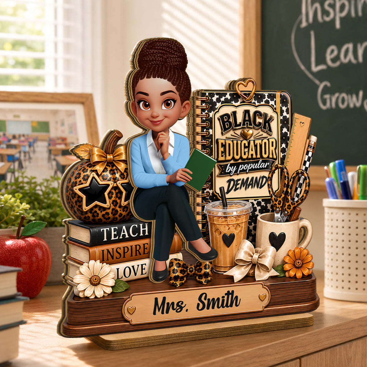Black Educator by Popular Demand - Personalized 2-Layered Wooden Plaque - Back to School Gift for Teacher