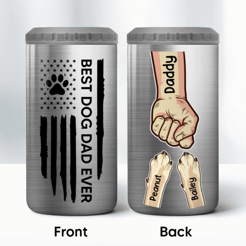 Best Dog Dad Ever Nation Flag Fist Bump And Paws Personalized 4 In 1 Can Cooler