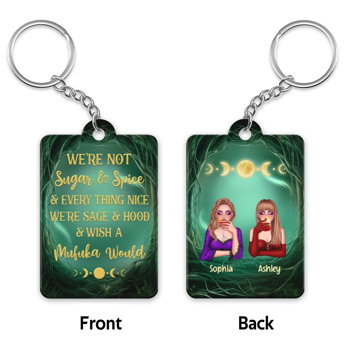 Halloween Best Friends Witches Moon Personalized Acrylic Keychain