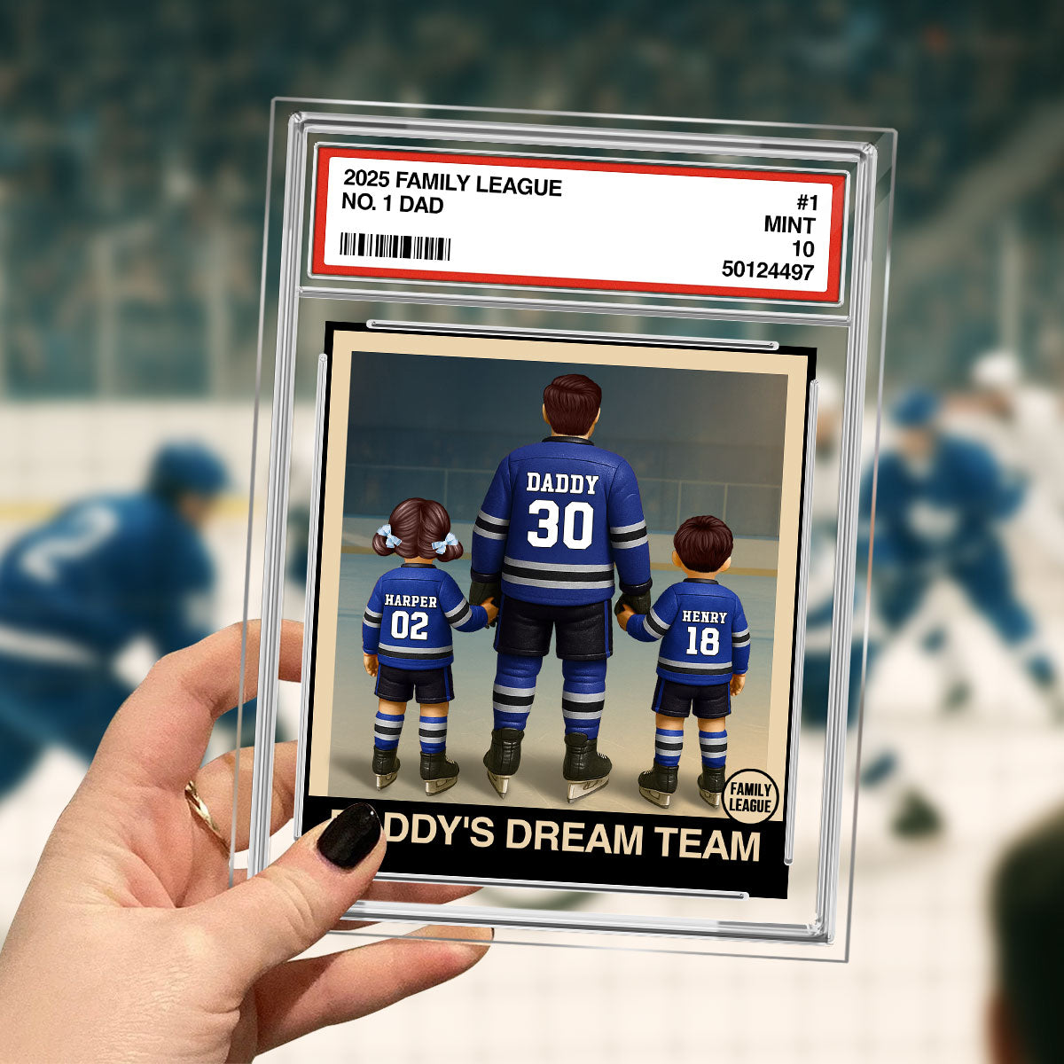 Hockey No. 1 Dad Man & Kids Trading Card Style Personalized Acrylic Plaque