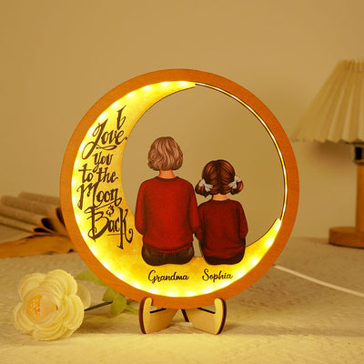 Grandma & Grandkids I Love You To The Moon And Back Personalized 2-Layered Wooden Frame With LED, Mother's Day gift for Grandma