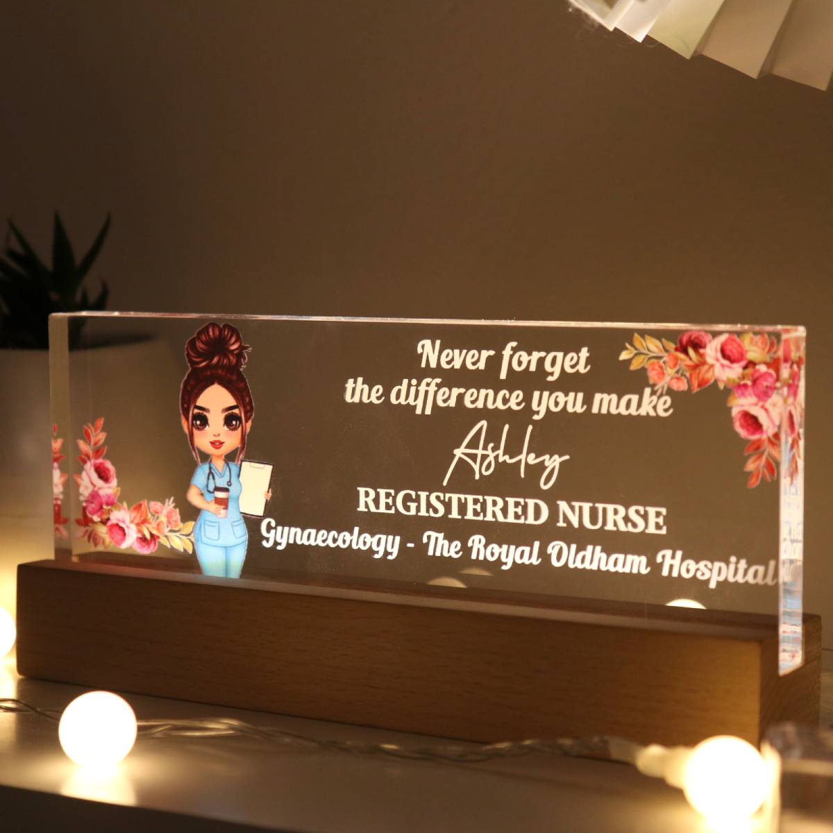 Nurse Gift Never Forget The Difference You Make Personalized Acrylic Block Night Light