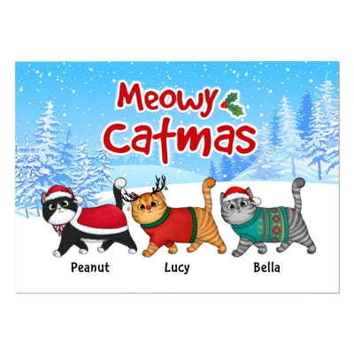 Fluffy Cat Walking In Winter Snow Christmas Personalized Postcard