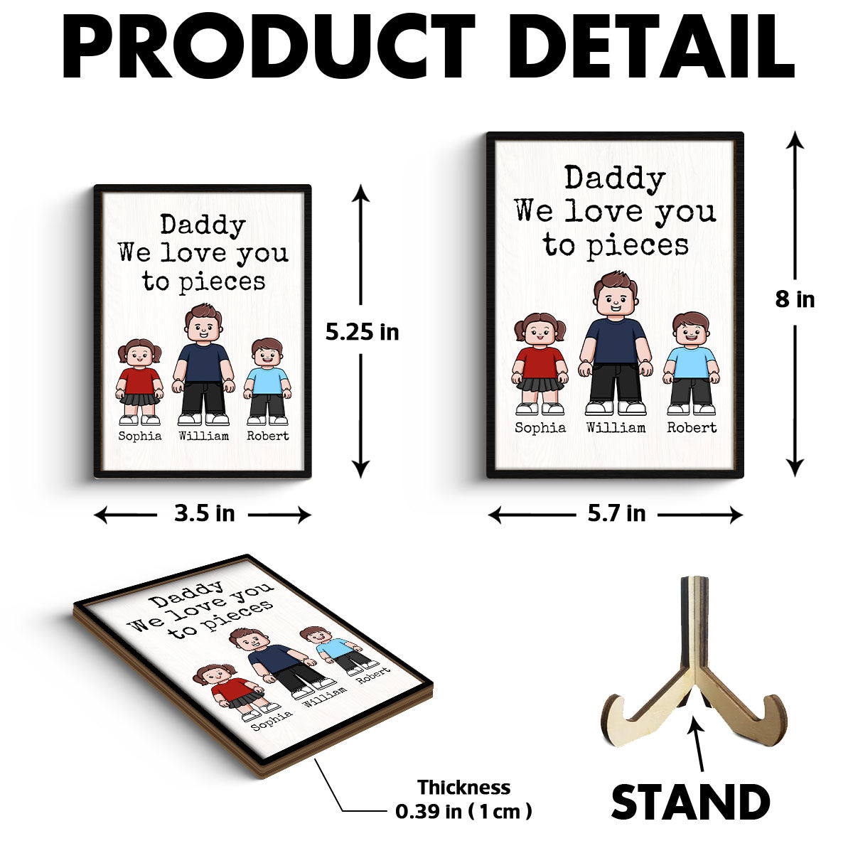 Mommy Daddy Grandma Grandpa We Love You To Pieces Block Characters Personalized 2-Layer Wooden Plaque