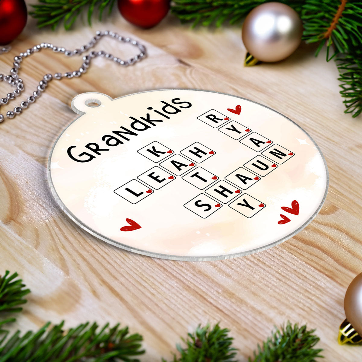 Grandkids Unique Crossword Art Puzzle Personalized Acrylic Ornament, Gift For Grandma Grandparents