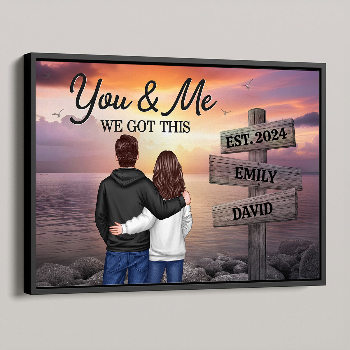 Lake Dock Couple Hugging At Lake Dock Sign Posts Personalized Poster, Home Decoration, Gift For Her, For Him