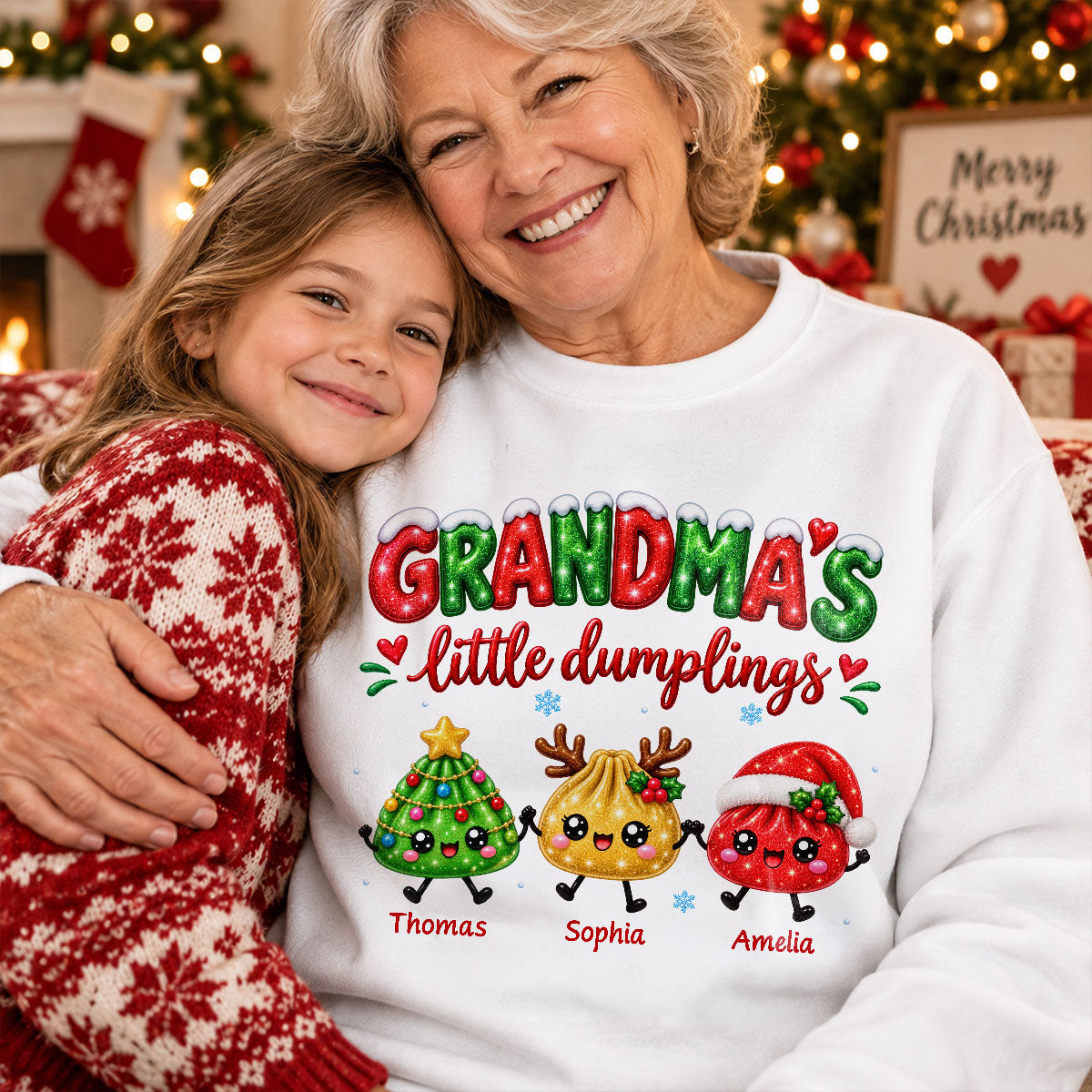 Grandma's Little Dumplings - Personalized Shirt - Trendy Christmas Tee for Grandmas, Gift for Mom, Grandma