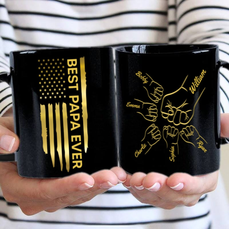 Best Dad Papa Ever Fist Bump Outline Nation Flag Father‘s Day Gift For Husband Father Figures Personalized Black Mug