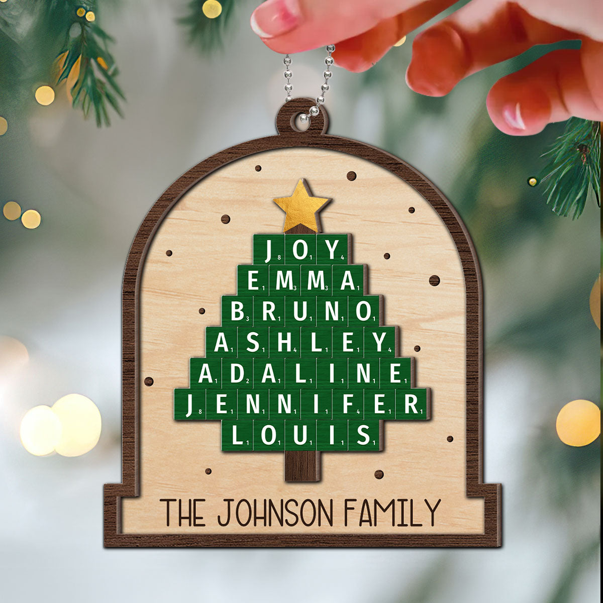 Family Christmas Tree Word Art Unique Christmas Decor Personalized 2-Layer Wooden Ornament