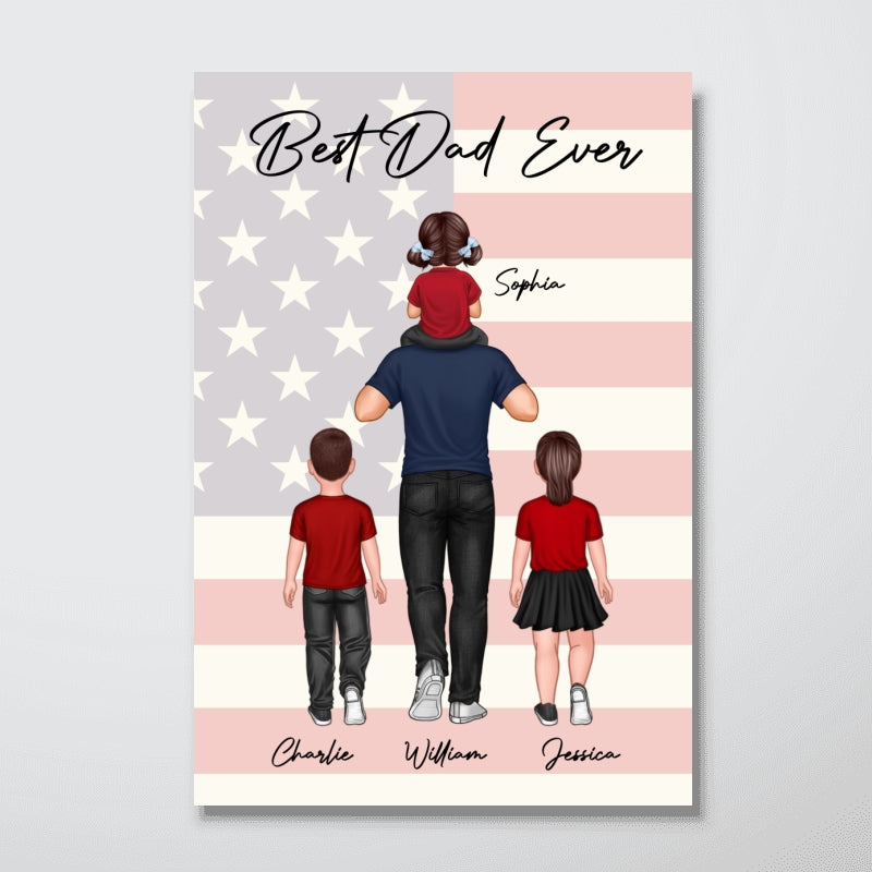 Nation Flag Dad Piggy Back Personalized Vertical Poster