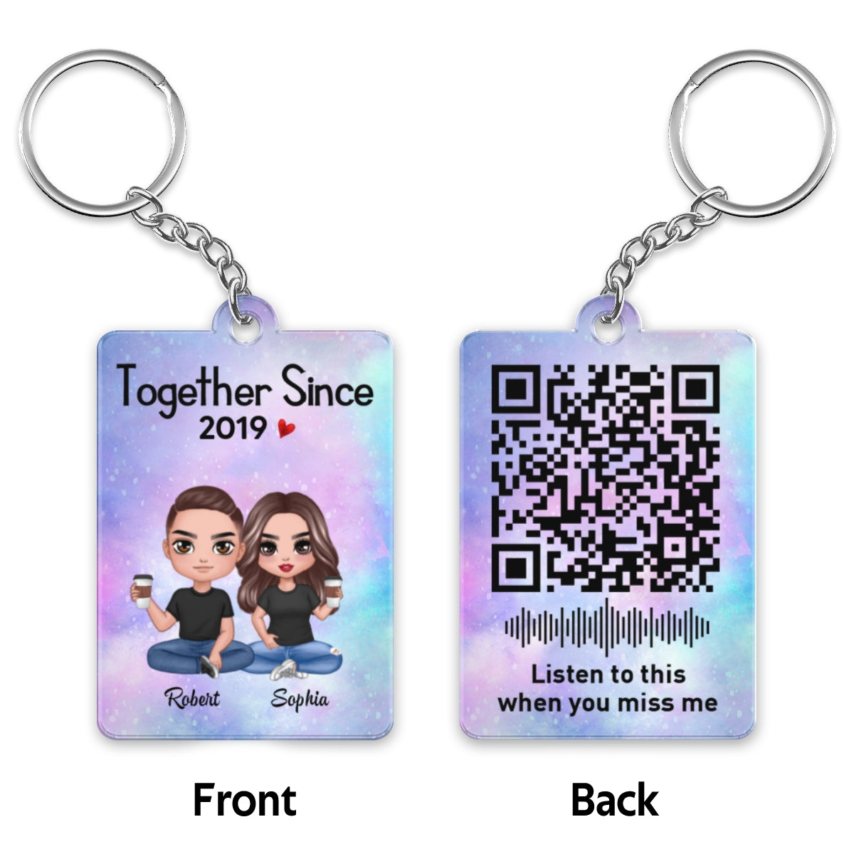 Doll Couple Sitting Voice Message QR Code Personalized Acrylic Keychain