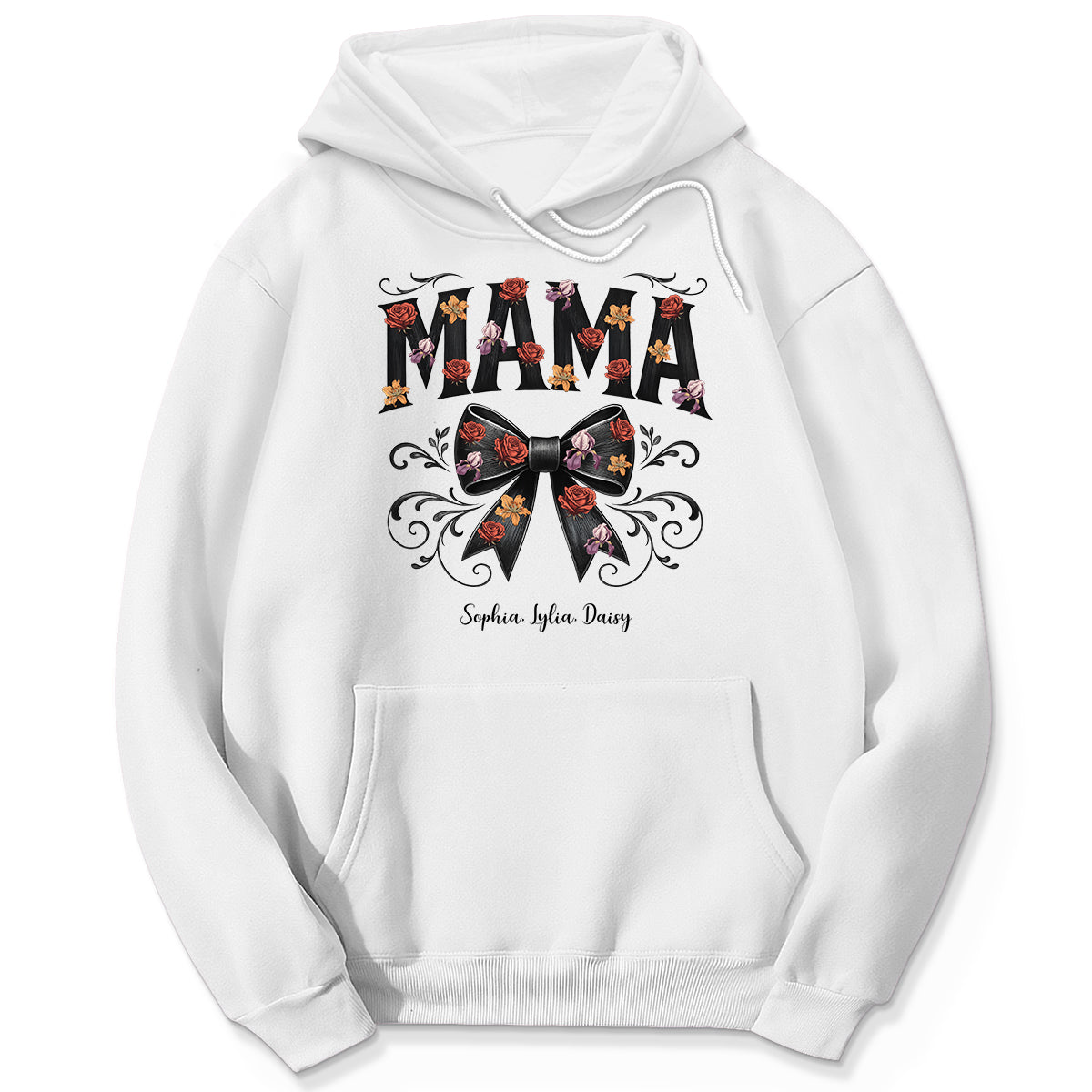 Mama Black Toile Coquette Bow Personalized Shirt, Birth Flower, Trendy Gift for Moms