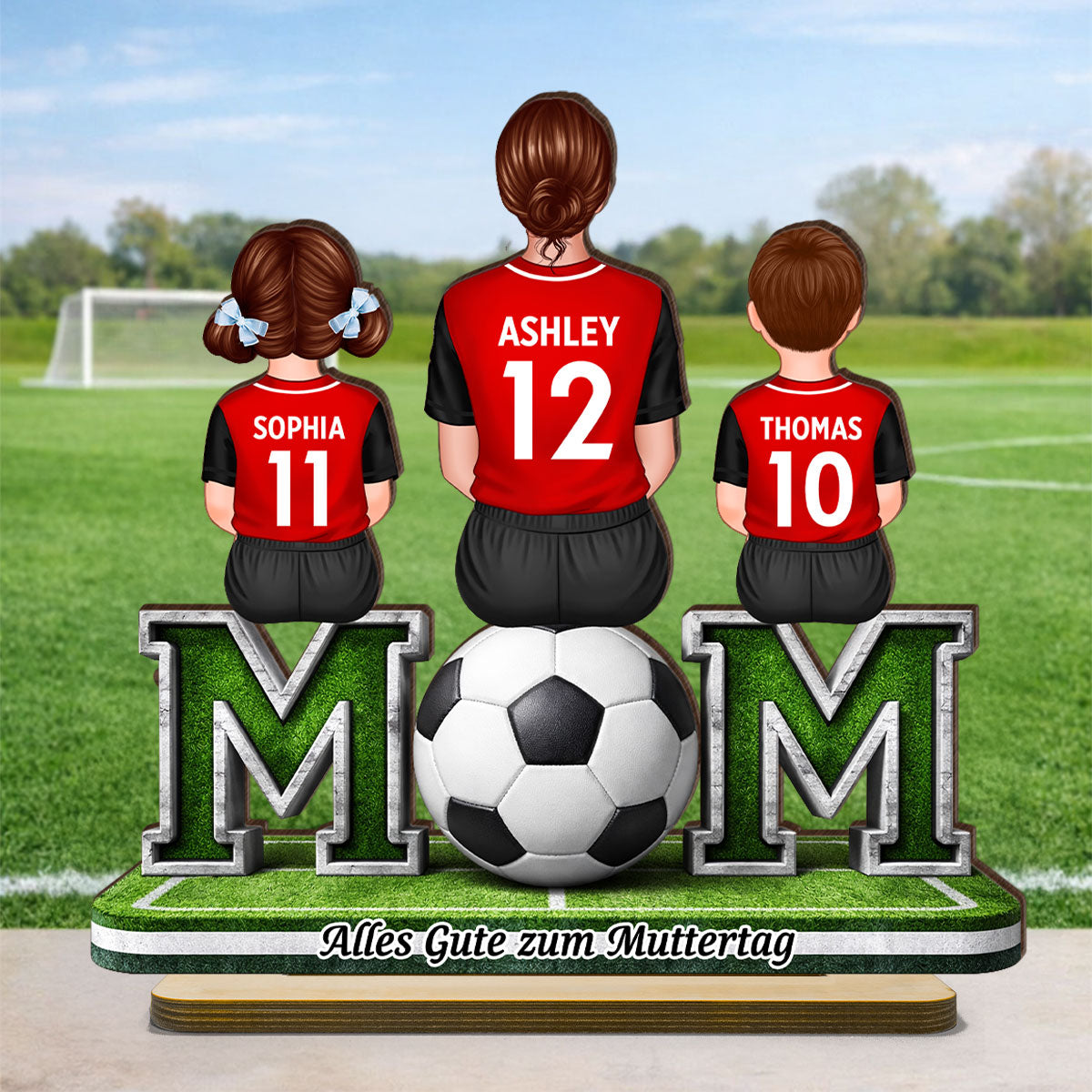 Fußball-Mama mit Kindern – Personalisiertes 2-lagiges Holzschild – Herzliches Geschenk cho Fußball-Mamas & Ehefrauen