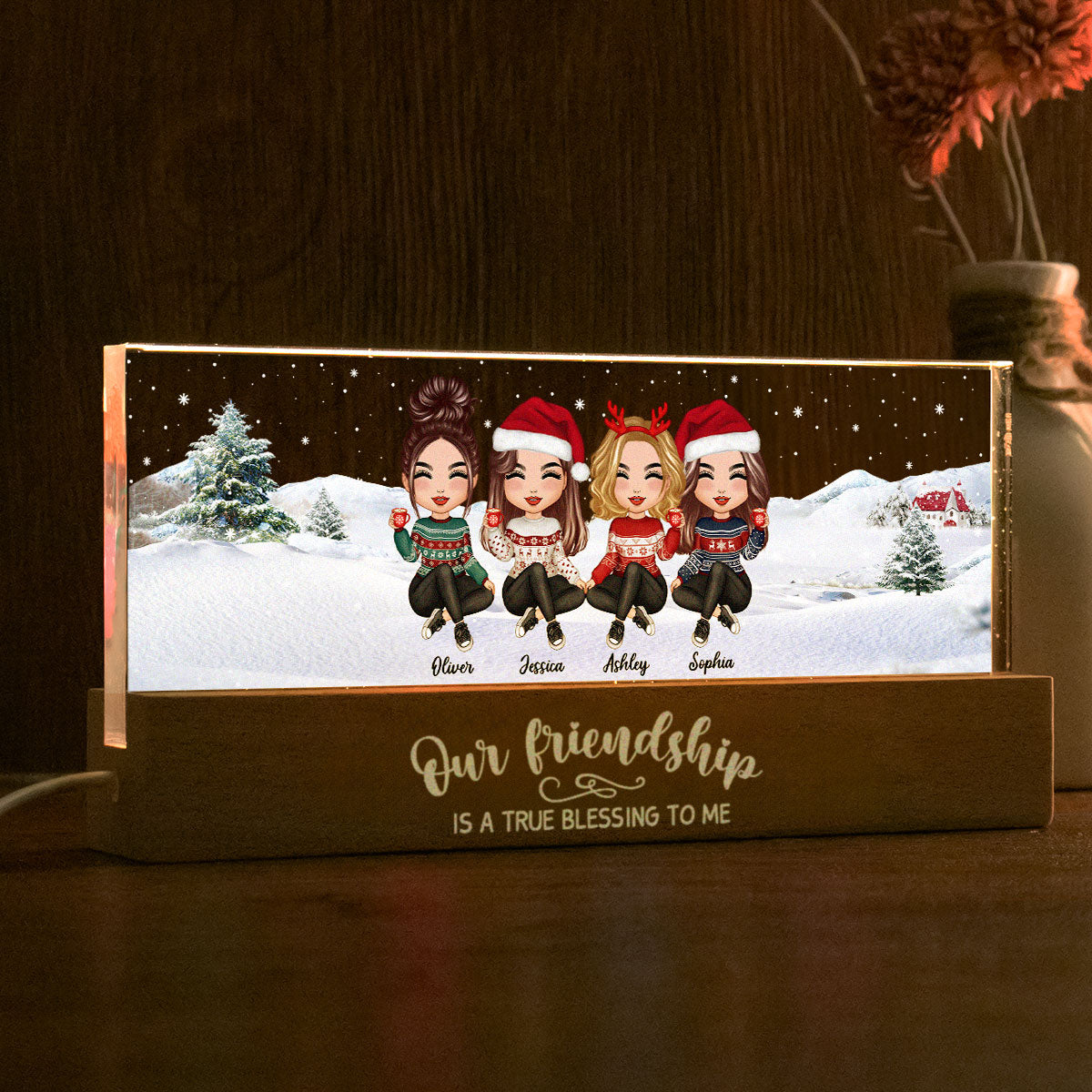Our Friendship Is A True Blessing To Me Besties Personalized Acrylic Block LED Night Light