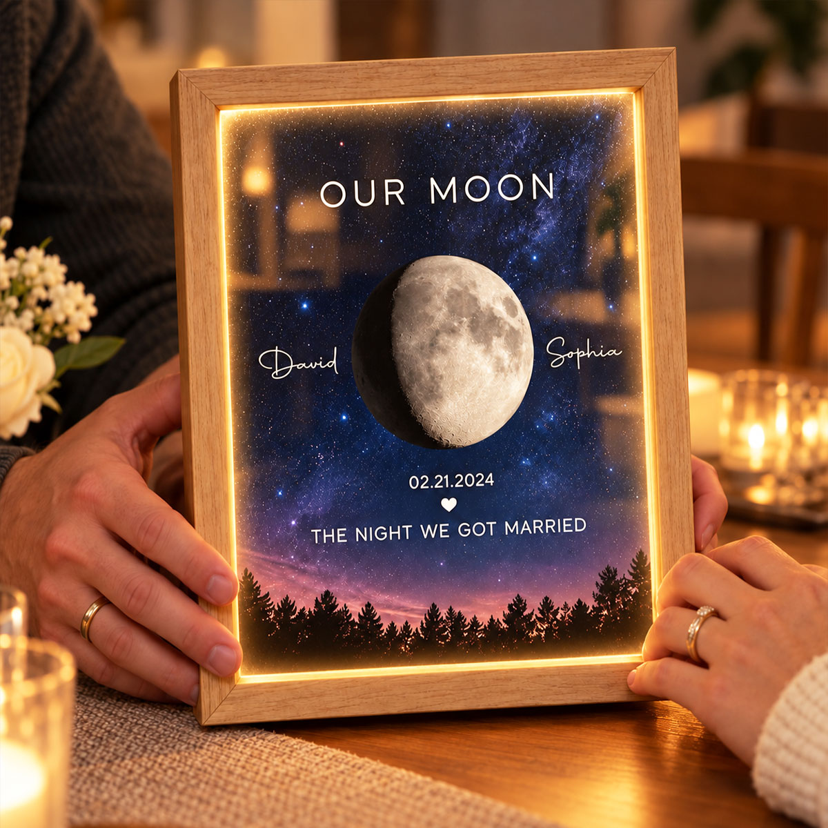 Custom Moon Phase by Date - Personalized Mirror Light Box - Heartfelt Christmas Gift for Her, for Him, Anniversary Gift for Couple