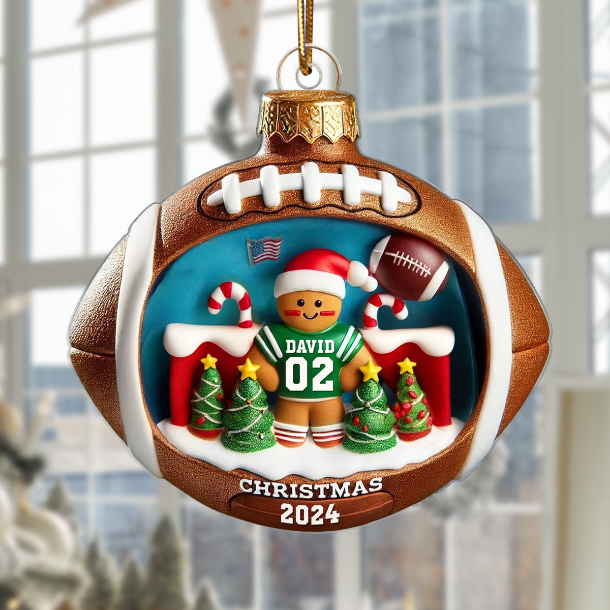 Football Gingerbread Figure Christmas Gift For Football Player Personalized Acrylic Ornament