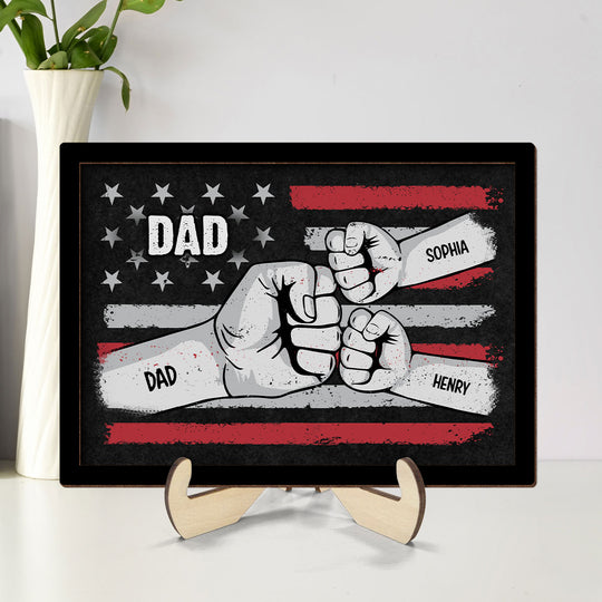 Dad Fist Bump Nation Flag Personalized 2-Layered Wooden Plaque,  Gift For Dad, For Husband