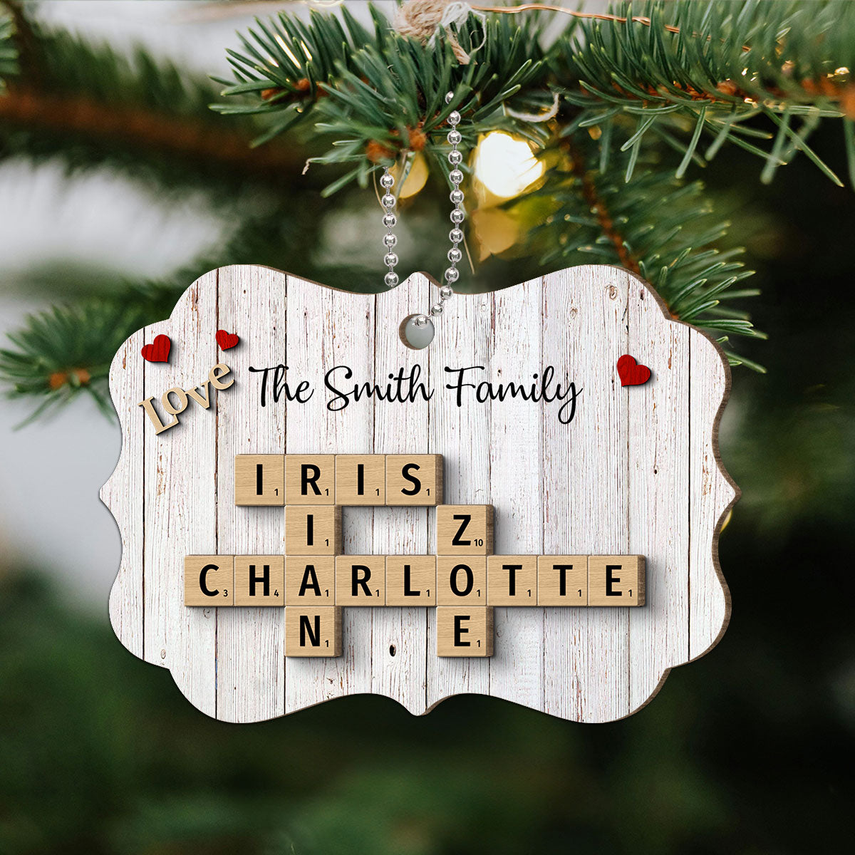 Family Love Crossword Puzzle Art Personalized 2-Layer Wooden Ornament, Christmas Decor, Created In A Moment, Treasured Forever