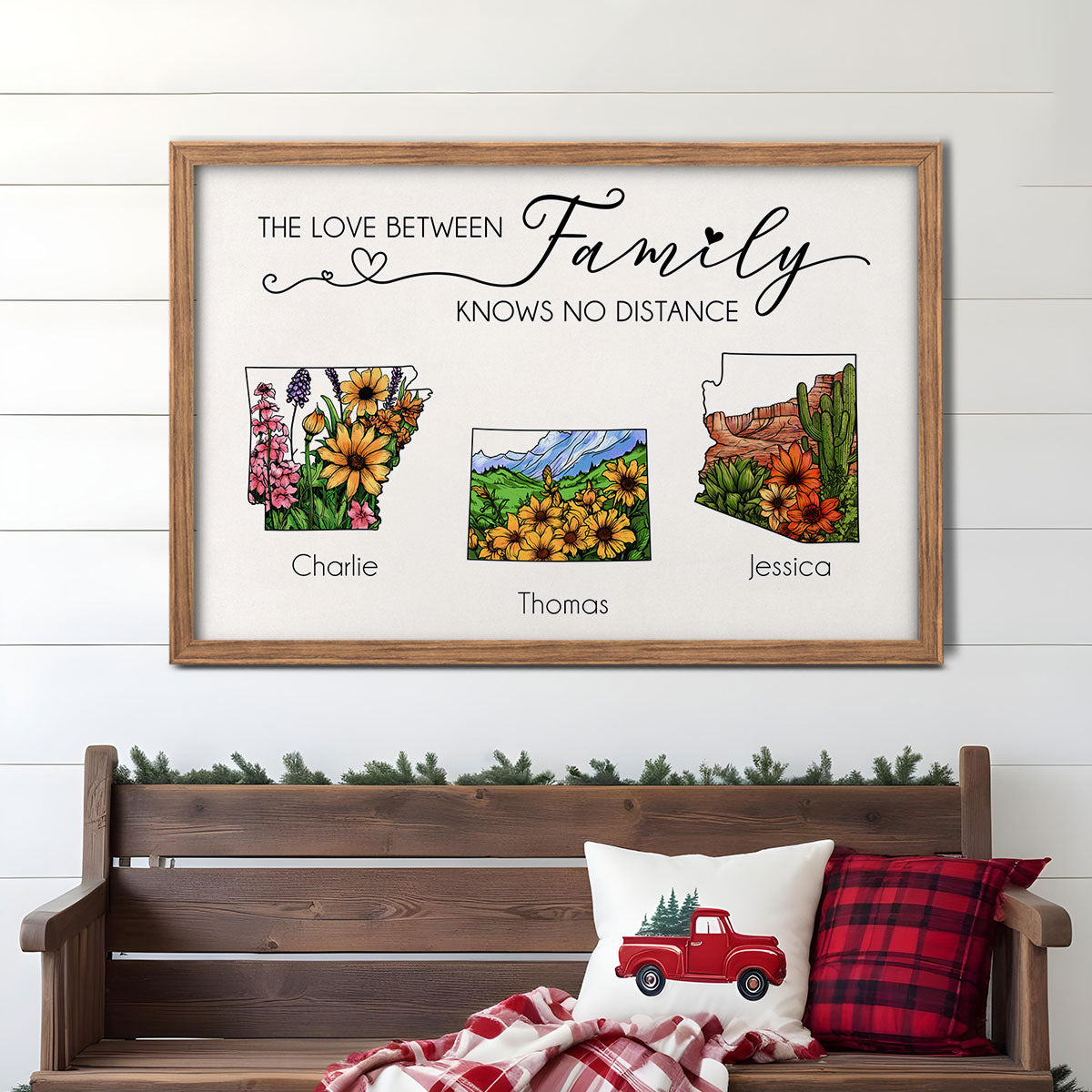 The Love Between Family Friends Knows No Distance Watercolor Wildflower State Map Personalized Poster