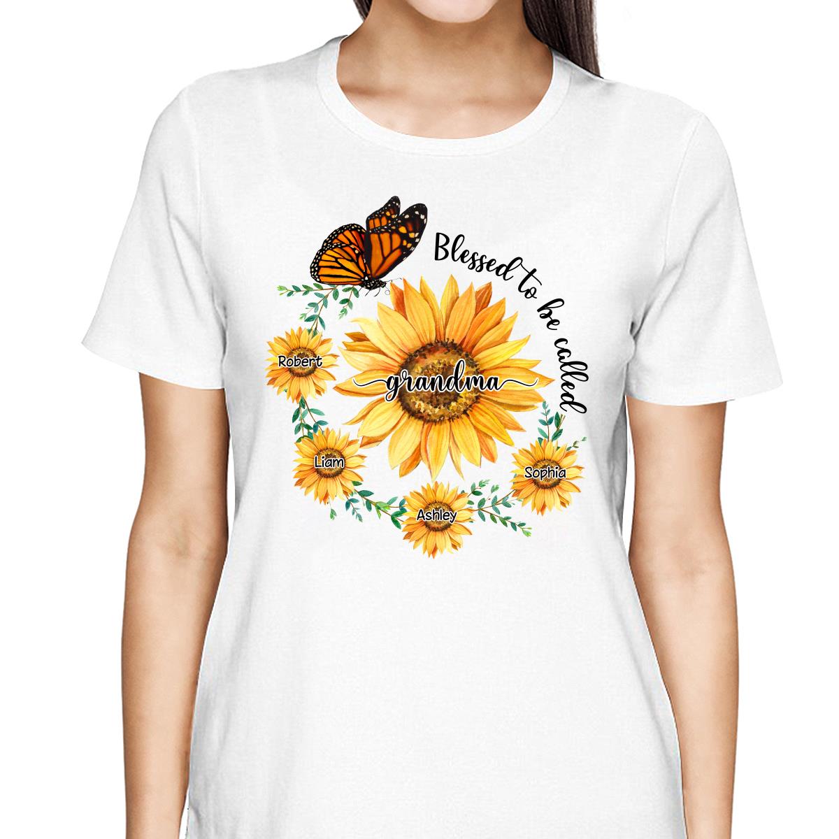Blessed To Be Called Grandma Mom Circle Sunflowers Personalized Shirt