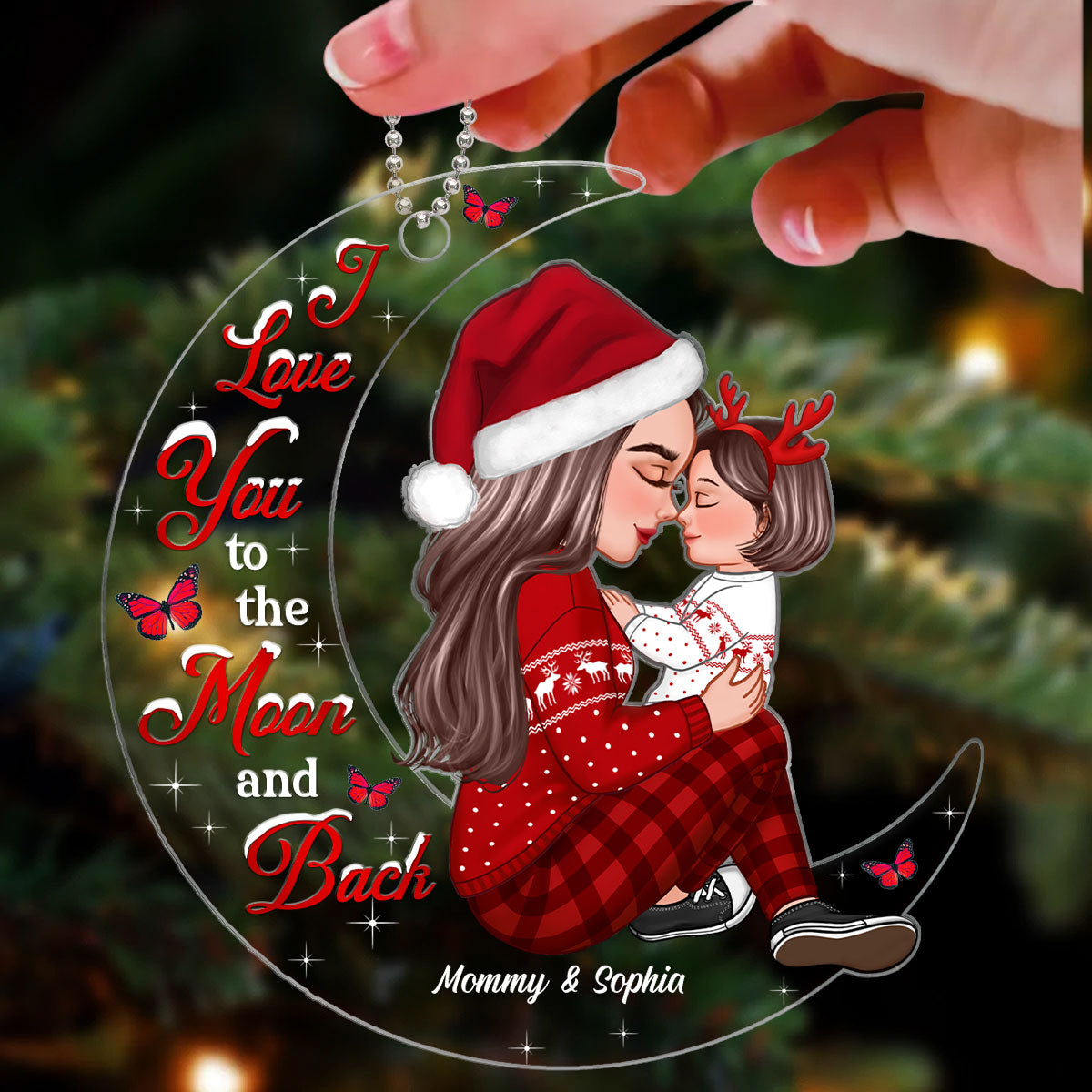 Grandma Mom Holding Kid Sitting On Moon Personalized Acrylic Ornament