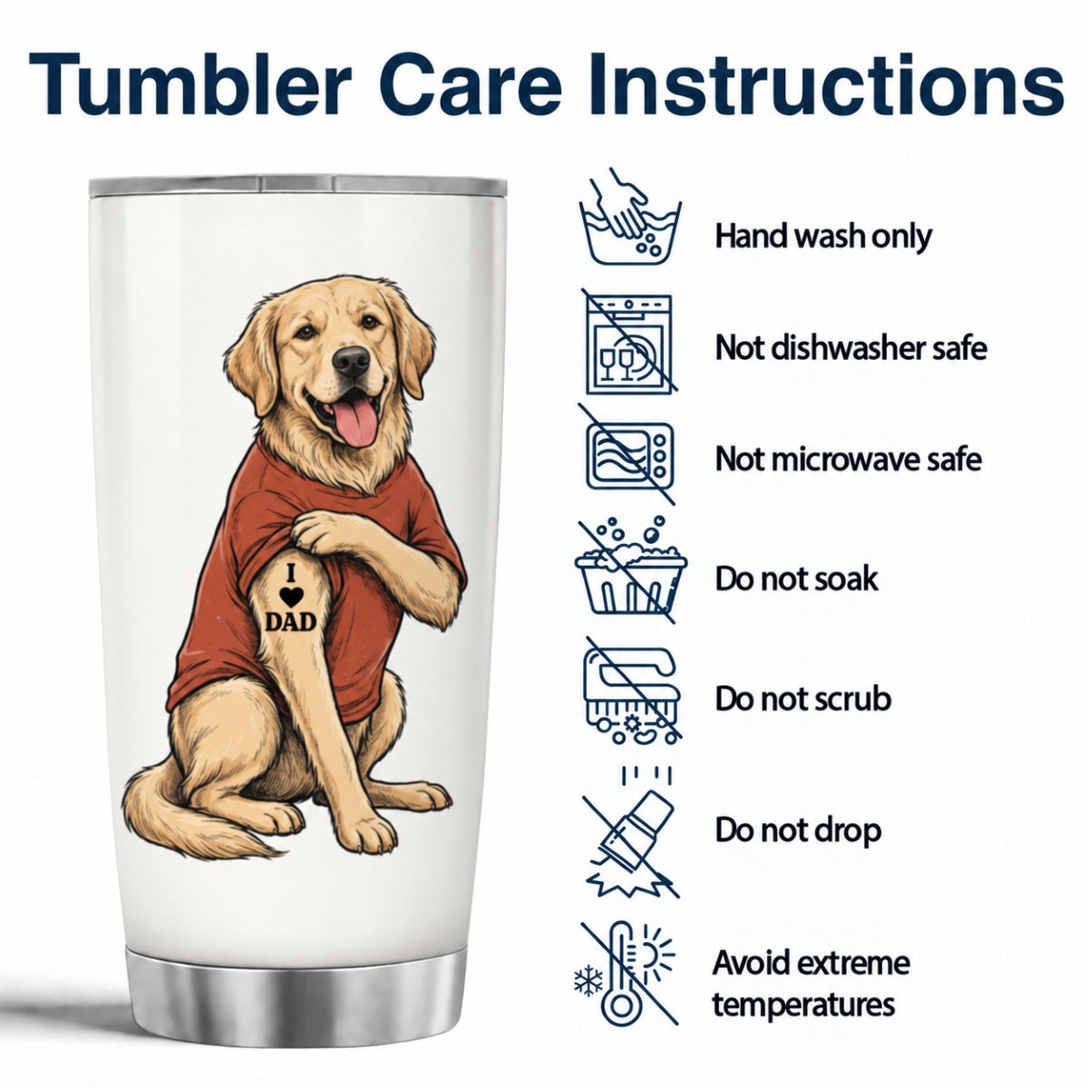Custom Tattooed Dog Cat Pet from Photo - Personalized Tumbler - Gift for Dog Mom, Dog Dad, Cat Mom, Cat Dad
