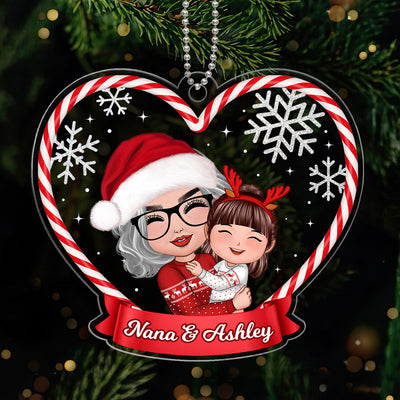 Christmas Doll Grandma Mom Hugging Kid Gift For Granddaughter Grandson Personalized Acrylic Ornament