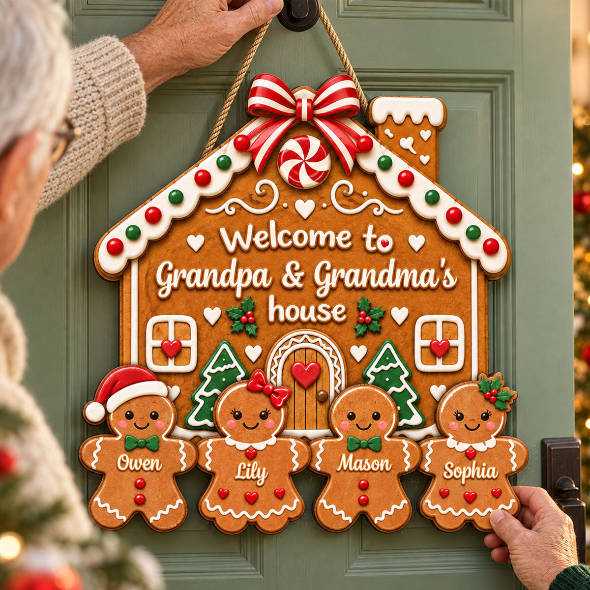 Grandma Grandpa Gingerbread House - Personalized Wood Sign - Christmas - Christmas Decoration For Porch, Window, Door