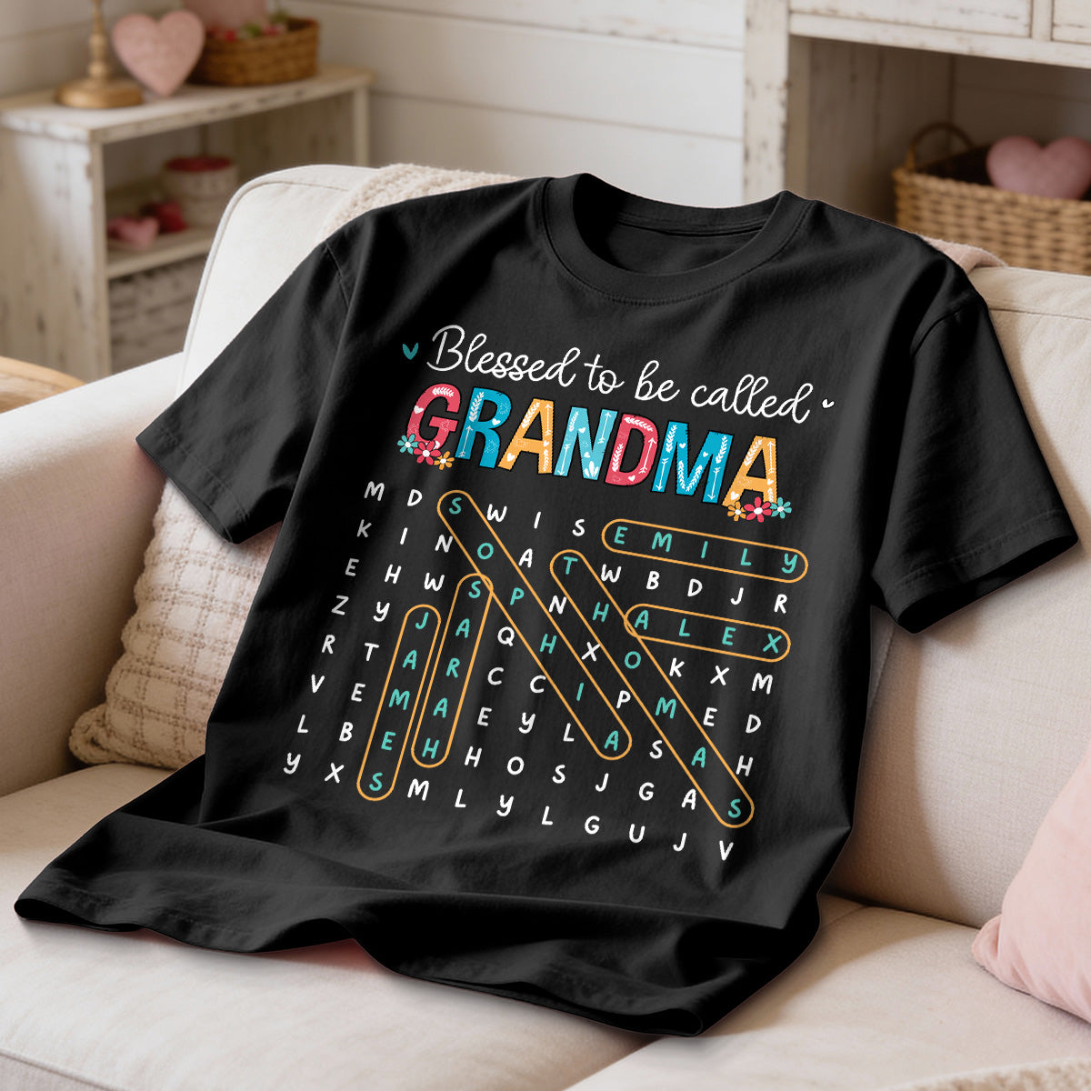 Blessed To Be Called Grandma Grandkids Name Word Search Puzzle - Personalized Shirt - Mother's Day Gift For Grandma Mom