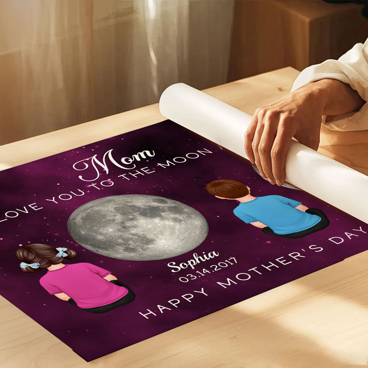 Kids Sitting Birth Moon Phase The Day You Become Mom Grandma Personalized Poster, Gift