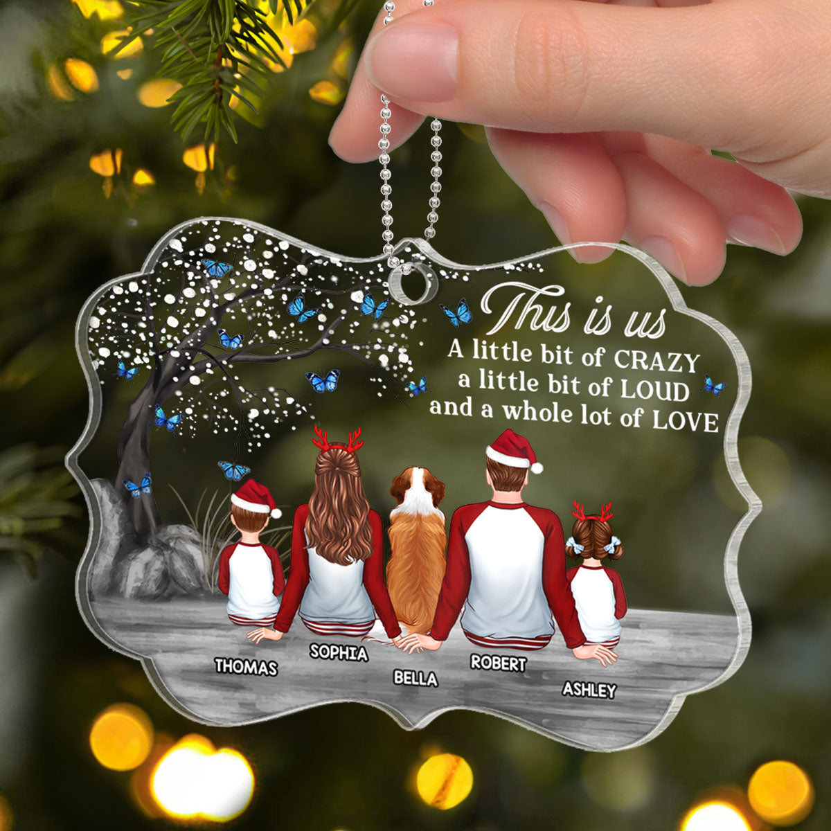Under Blossom Tree Pajamas Family Personalized Acrylic Ornament