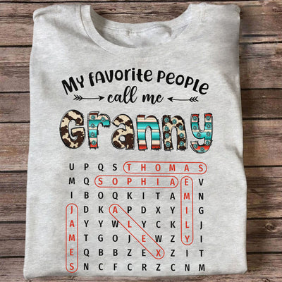 My Favorite People Call Me Grandma Western Cowhide Pattern Word Search Puzzle - Personalized Shirt - Gift For Grandma Mom