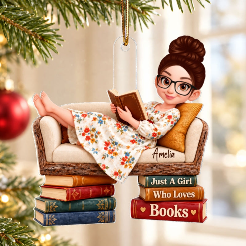 Just a Girl Who Loves Books - Personalized Acrylic Ornament - Christmas Gift for Book Lover,Wife,Mom,Friend