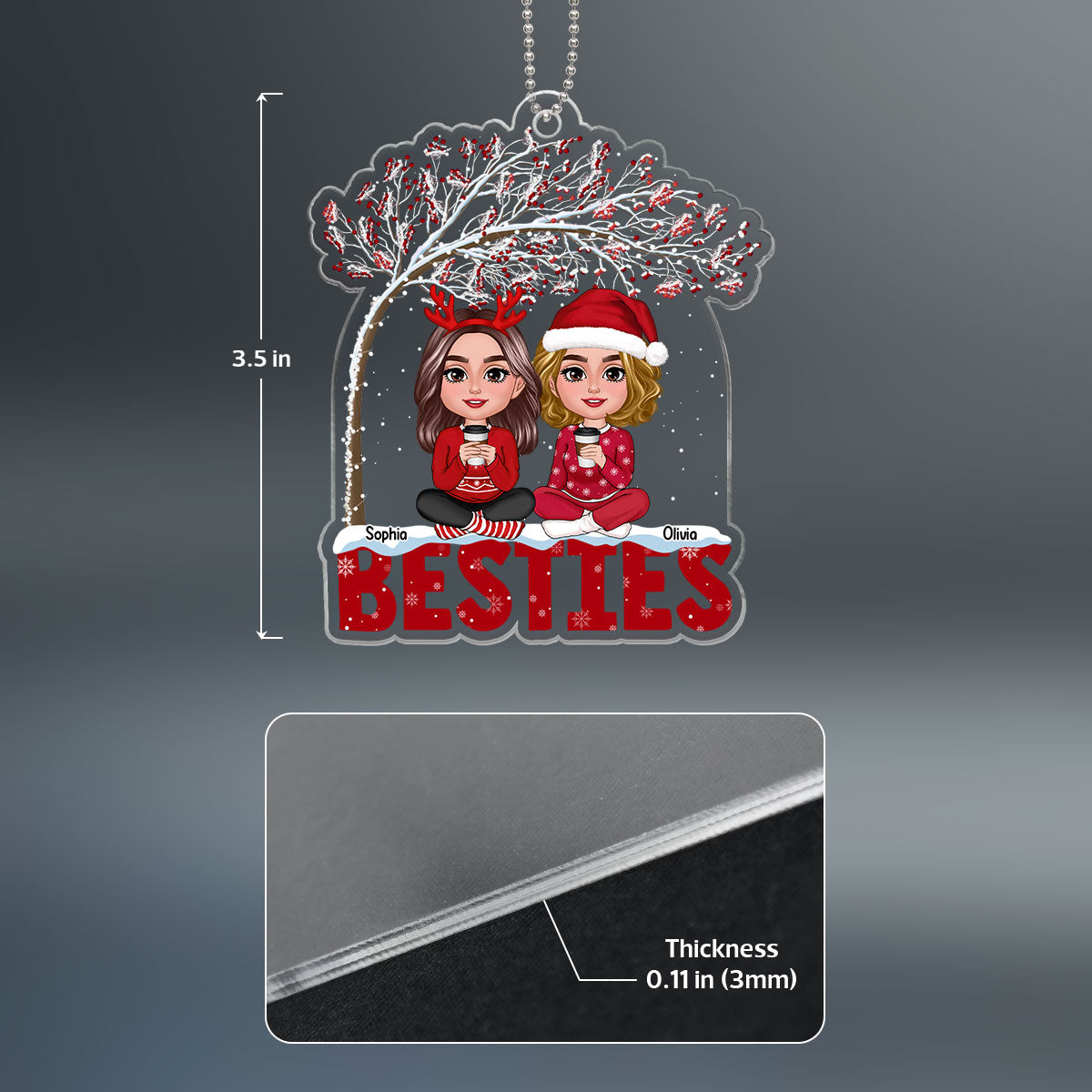 Besties Sisters Sitting Under Berry Tree Personalized Custom Shape Acrylic Ornament
