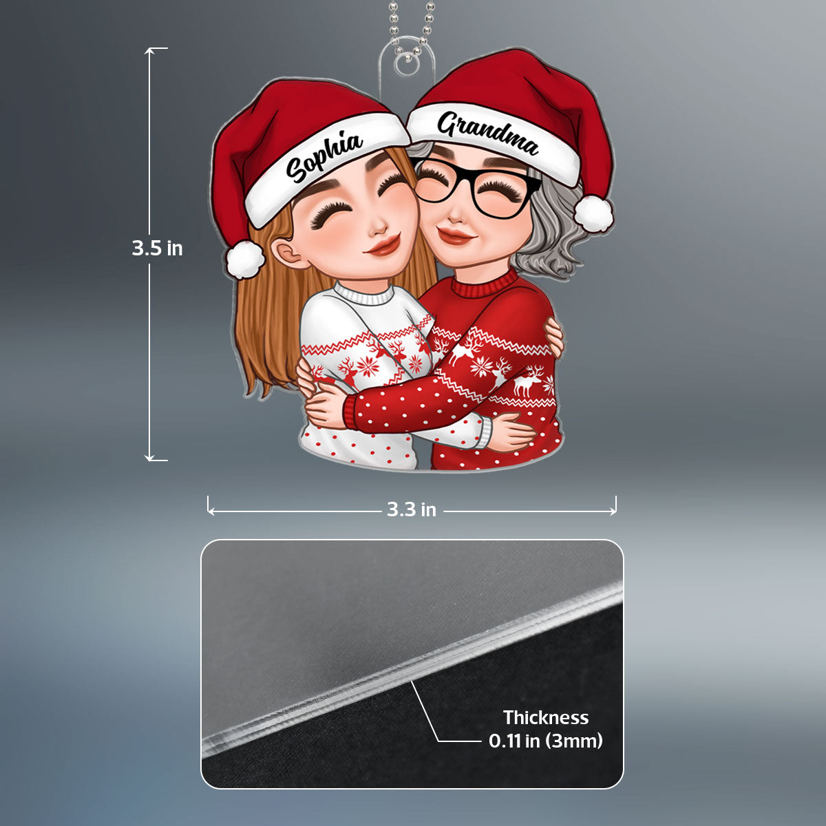 Christmas Grandma & Grandkid Hugging Christmas Gift For Teenage Adult Granddaughter Grandson Grandchildren Personalized Acrylic Ornament